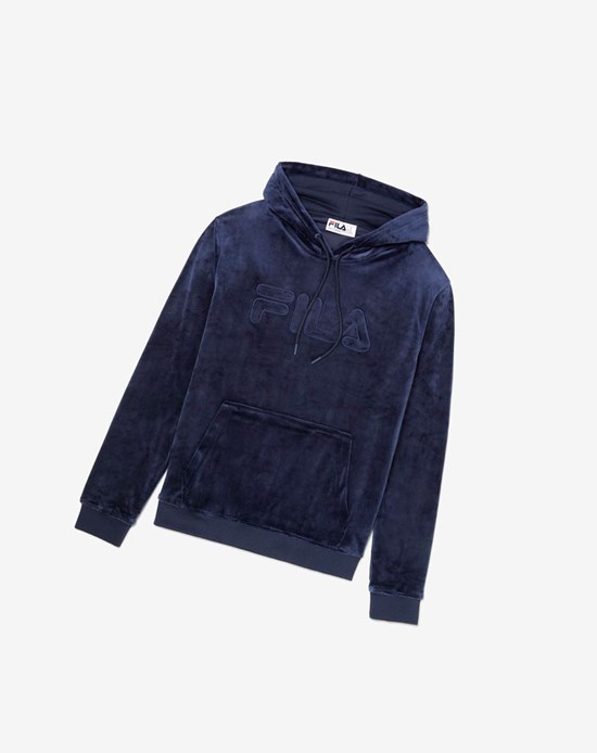 Fila Asher Velour Hoodie 410 Peacoat | CXB-137685