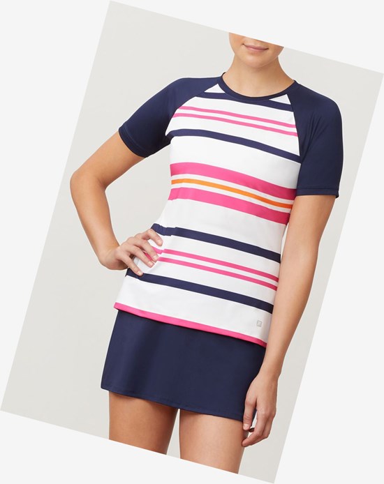 Fila Awning Kratke Sleeve Pruhované Top Awns/Navy/Wht | XTW-349275