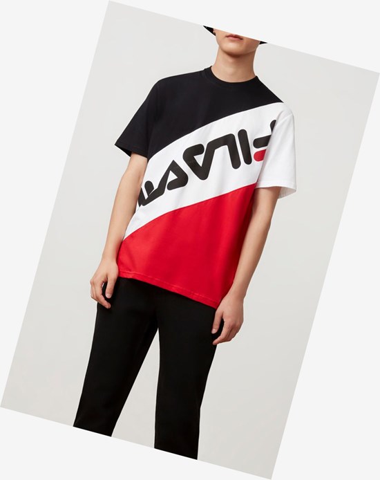 Fila Rowan Pruhované Tee Blk/Wht/Cred | PCX-624057