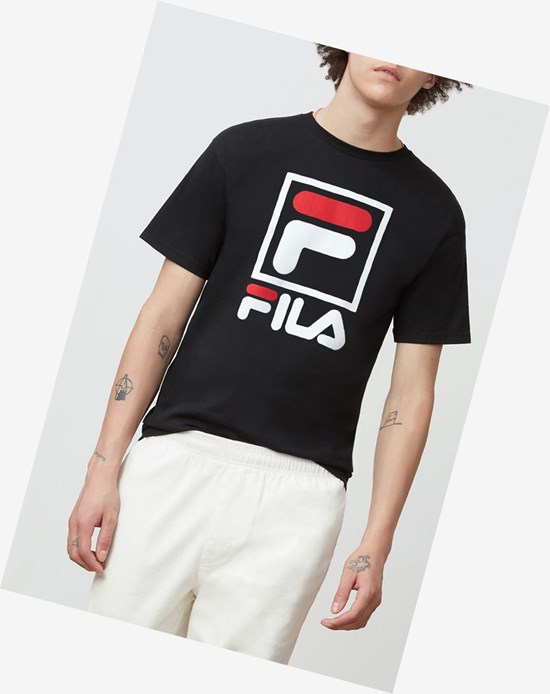 Fila Stacked Tee Shirt Blk/Wht/Fred | OQG-381492